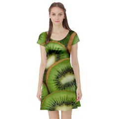 Kiwi Texture, Background With Kiwi, Fruits, Kiwi Short Sleeve Skater Dress by kyorashop23