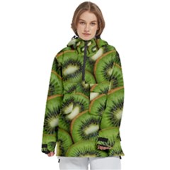 Kiwi Texture, Background With Kiwi, Fruits, Kiwi Women s Pullover Zip Ski And Snowboard Waterproof Breathable Jacket by kyorashop23