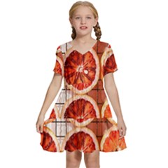 Peorange, Fruit, Citrus Kids  Short Sleeve Tiered Mini Dress by kyorashop23