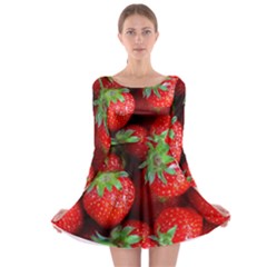 Strawberry, Berries, Fresh, Red Long Sleeve Skater Dress by kyorashop23