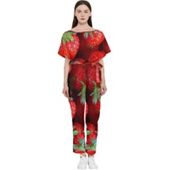 Strawberry, Berries, Fresh, Red Batwing Lightweight Chiffon Jumpsuit by kyorashop23