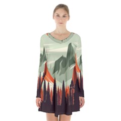 Mountains Long Sleeve Velvet V-neck Dress by Salmanaz77