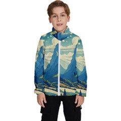 Mountains Nature Forest Landscape Kids  High Neck Windbreaker