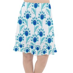 Blue Daisy Minimalist Leaves   Fishtail Chiffon Skirt by ConteMonfrey