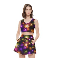 Star Colorful Christmas Abstract Women s Crop Top Pleated Skater Rave Skirt by Dutashop