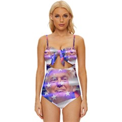 Donald Trump Flag Knot Front One-piece Swimsuit by vintagetrump