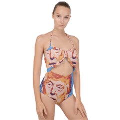 Orange Donald Trump Scallop Top Cut Out Swimsuit by vintagetrump