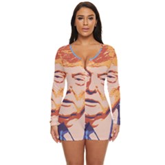 Orange Donald Trump Long Sleeve Boyleg Swimsuit by vintagetrump