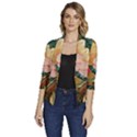  Floral Design 03 Women s Draped Front 3/4 Sleeve Shawl Collar Jacket View1