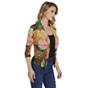  Floral Design 03 Women s Draped Front 3/4 Sleeve Shawl Collar Jacket View3