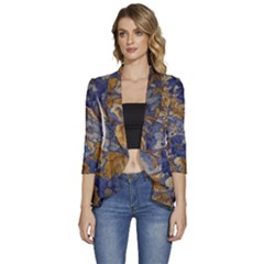 Floral Design 04 Women s 3/4 Sleeve Ruffle Edge Open Front Jacket