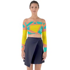 Geometric Design 02 Long Sleeve Off Shoulder Crop Top by myclothy