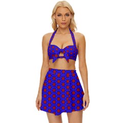 Blue Pattern Red Texture Vintage Style Bikini Top And Skirt Set  by Mariart