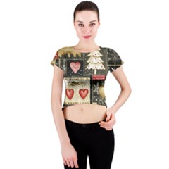 Christmas Reindeer Crew Neck Crop Top by Posterlux