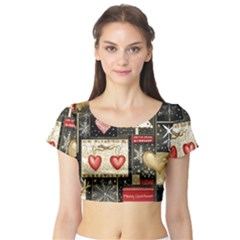 Christmas Reindeer Short Sleeve Crop Top by Posterlux