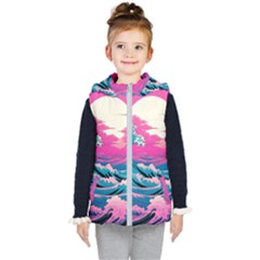 Waves Mountains Sky Kids  Hooded Puffer Vest by Grandong