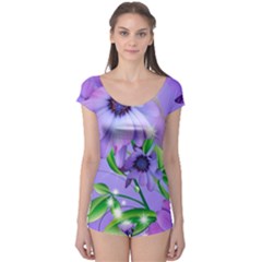 Purple Flower Nature Boyleg Leotard  by Posterlux