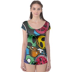 Funky Alien Pattern Abstract Colourful Drawing Boyleg Leotard  by Posterlux