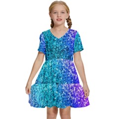 Rainbow Colors Colorful Pattern Kids  Short Sleeve Tiered Mini Dress by Posterlux