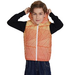 Abstract Texture Of Colorful Bright Pattern Of Transparent Leaves Of Orange And Yellow Color Kids  Stylish Hooded Puffer Vest by Posterlux