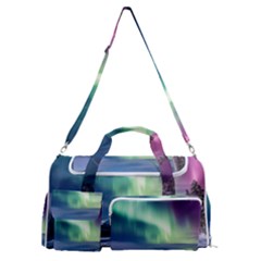 Northern Lights Aurora Night Nature Sports Gym Duffle Bag With Shoe Compartment by Posterlux