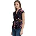 Foliage Pattern Beautiful Aesthetic Secret Garden Women s Cap Sleeve Mandarin Collar Waist Tie Blouse View2