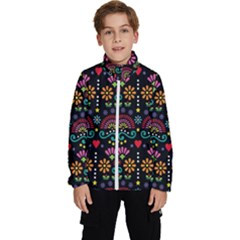 Mexican Folk Art Seamless Pattern Colorful Kids  High Neck Windbreaker