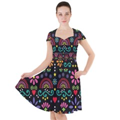 Mexican Folk Art Seamless Pattern Colorful Cap Sleeve Midi Dress by Paksenen