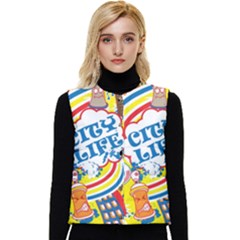 Colorful City Life Horizontal Seamless Pattern Urban City Women s Button Up Puffer Vest by Bedest