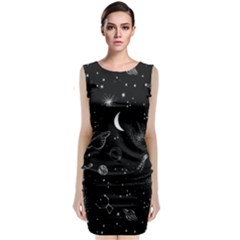 Cosmic Black Space Star Sleeveless Velvet Midi Dress by Ndabl3x