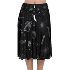 Cosmic Black Space Star Velvet Flared Midi Skirt by Ndabl3x