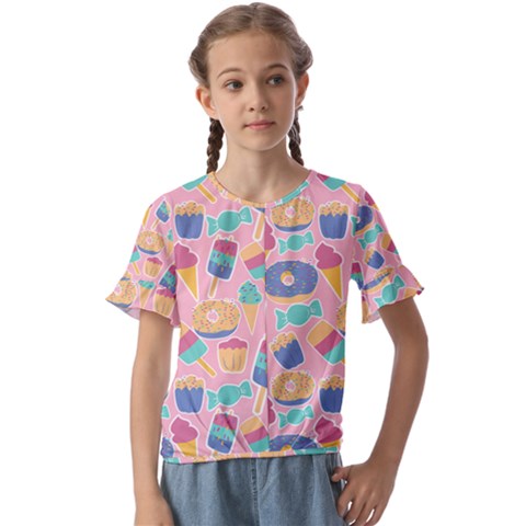 Ice Cream Donut Sweets Candie Kids  Cuff Sleeve Scrunch Bottom T-shirt by Apenda