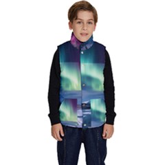 Northern Lights Aurora Night Nature Kid s Button Up Puffer Vest by Posterlux