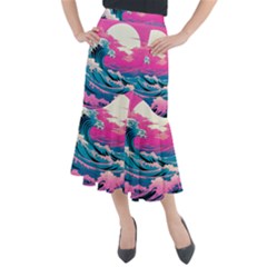 Waves Mountains Sky Midi Mermaid Skirt by Grandong