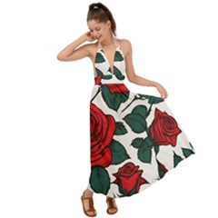 Roses Backless Maxi Beach Dress by pollyparadiseartshop