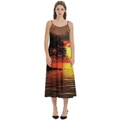 Sunset Nature Sea Dusk Landscape Casual Spaghetti Strap Midi Dress by Salmanaz77