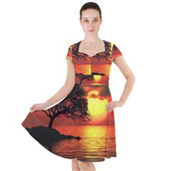 Sunset Nature Sea Dusk Landscape Cap Sleeve Midi Dress by Salmanaz77