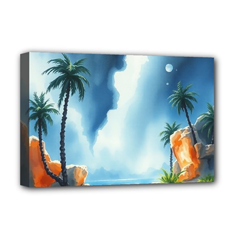 Delicate Watercolor Painting Surreal Oasis Scene With Intense Dramatic Lighting Deluxe Canvas 18  X 12  (stretched)