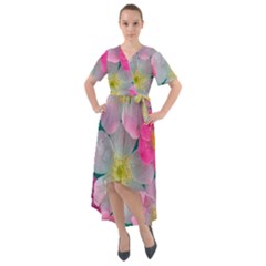 Pink Neon Flowers Flower Front Wrap High Low Dress by Cemarart