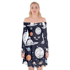 Space Galaxy Universe Stars Sky Off Shoulder Skater Dress by Paksenen