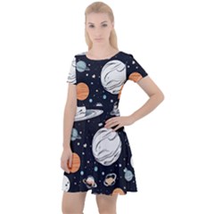 Space Galaxy Universe Stars Sky Cap Sleeve Velour Dress  by Paksenen