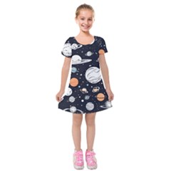 Space Galaxy Universe Stars Sky Kids  Short Sleeve Velvet Dress by Paksenen