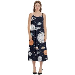 Space Galaxy Universe Stars Sky Casual Spaghetti Strap Midi Dress by Paksenen