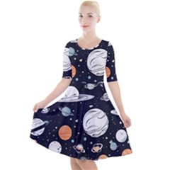 Space Galaxy Universe Stars Sky Quarter Sleeve A-line Dress by Paksenen