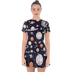 Space Galaxy Universe Stars Sky Drop Hem Mini Chiffon Dress by Paksenen