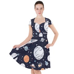 Space Galaxy Universe Stars Sky Cap Sleeve Midi Dress by Paksenen