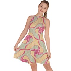 Abstract Pattern Design Scrapbooking Sleeveless Halter Neck A-line Dress by Paksenen