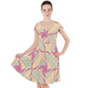 Abstract Pattern Design Scrapbooking Cap Sleeve Midi Dress With Pockets View1