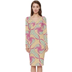 Abstract Pattern Design Scrapbooking Long Sleeve V-neck Bodycon Dress  by Paksenen