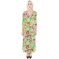 Flower Flora Floral Nature Pattern Seamless Quarter Sleeve Wrap Maxi Dress by Bedest